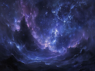 Mystical heavens cloaked in velvety darkness stars twinkling revealing ethereal beauty in the obscurity