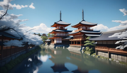 Obraz premium 3d rendering of beautiful Kiyomizu-dera Temple in Kyoto, Japan. Generative AI