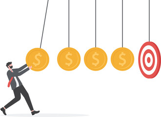 Achieve financial goal, success investment or make money target, win wealth and savings objective or accomplishment concept,
