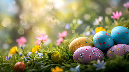 Obraz na płótnie Canvas Happy Easter holiday background, easter egg, bunny, tulip, Easter border frame banner decoration