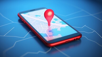 Smartphone with map, 3D Map pins, GPS, navigator pin checking points, 3D World Map icon, technology and application mobile smart phone with mobile, delivery tracking, transportation, generate by AI