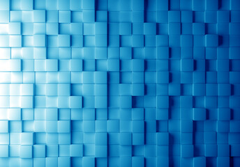 Blue background. Backdrop from cubes. Geometric texture. Pattern for business presentation. Texture with blue cubes. Simple geometric background. Abstract decorations for site. 3d image