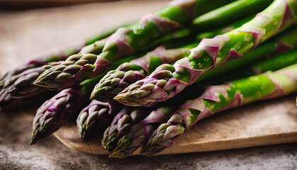 Fresh Asparagus Bundle: Horizontal Studio Shot - Vibrant Colors and Crisp Texture Signifying Healthy Eating and Culinary Creativity - Green Asparagus on a Wooden Background