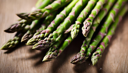 Crisp Asparagus Bundle: Horizontal Studio Shot - Fresh and Raw Vegetable Reflecting Healthy Eating and Seasonal Cooking - Green Asparagus on a Wooden Background