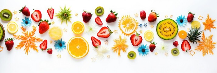Ripe fruits on a white background - obrazy, fototapety, plakaty