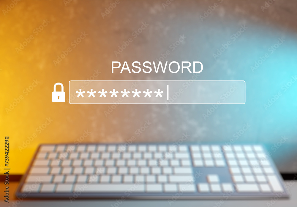 Poster password input field. digital security. cyber protection. place for entering password. security code