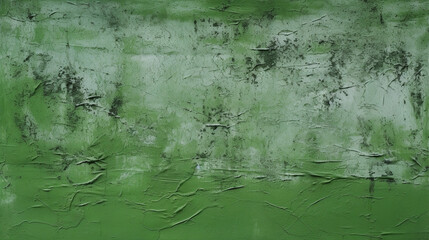 Green uneven rough texture. Painted old wall with plaster. Classic green color. Grunge surface background for design, generative AI