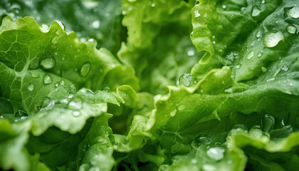 Elegant Lettuce Close-Up: Vibrant Salad Leaves with Dew Drops - Detailed Texture and Freshness Ideal for Agricultural Promotions and Healthy Eating Advocacy - Green Leaf with Drops