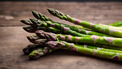 Vibrant Asparagus Close-Up: Healthy Eating Concept - Color Image Highlighting Freshness and Vegetarian Lifestyle in Vertical Studio Shot - Green Asparagus on a Wooden Background