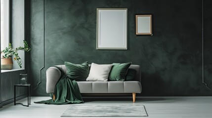 modern living room with sofa in green and white colors