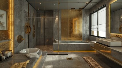 modern bathroom grey and gold interior
