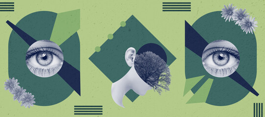 Geometric Green Creative Art Posters. Moder Interior Decore. 2024 New Trend. Creative Art Collage....
