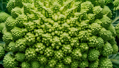 Freshness in Focus: Horizontal Close-Up Photography of Romanesco Cauliflower - Vibrant Color Image Highlighting Healthy Eating and Abstract Fractal Patterns - Fresh Broccoli Close Up