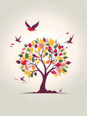 Fototapeta premium Tree, colorful pattern, colorful leaves, isolated. Pattern 32