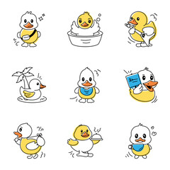 Obraz premium Baby Ducks Doodle Style Icons