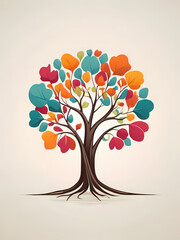 Tree, colorful pattern, colorful leaves, isolated. Pattern 23