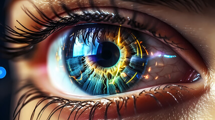 Close-up of human eye for surveillance and digital ID verification - obrazy, fototapety, plakaty