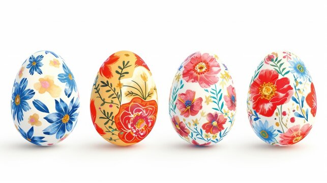 Intricately painted Easter eggs on a white backdrop capture the essence of springtime and joyful celebration.