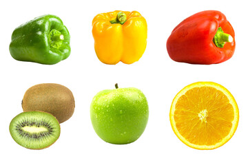 mix fruit and bell pepper on white background and isolate,clipping path