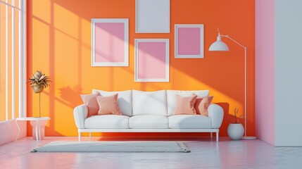  a beautiful cozy white and orange and pink architecture design idea for a modern living room. wallpaper background