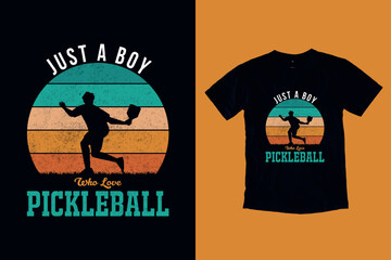 Just A Boy Who Loves Pickleball Boys Pickleball Vintage Retro T-Shirt Design