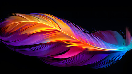 Colorful feathers on a black background.