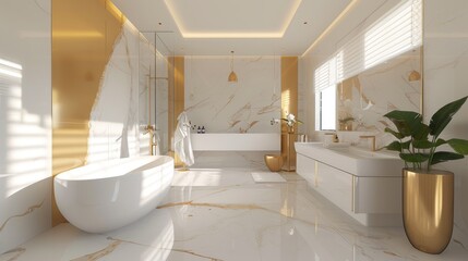 a beautiful white and gold architecture design idea for a modern bathroom. wallpaper background