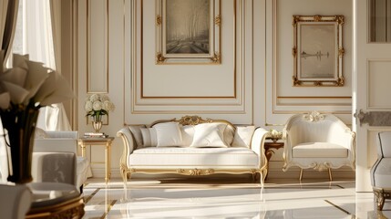 a beautiful white and gold architecture design idea for a modern living room. wallpaper background