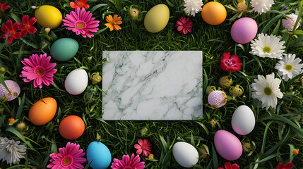Naklejka na ściany i meble Happy Easter holiday background, easter egg, bunny, tulip, Easter border frame banner decoration