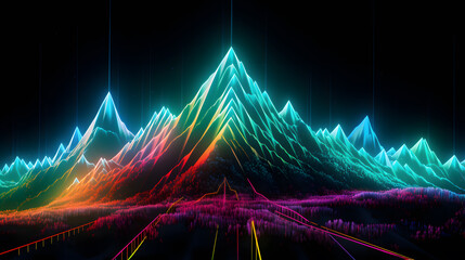 Mountain with glowing lines on the black background