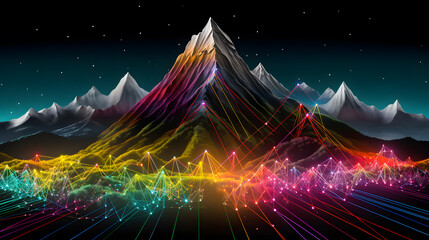 Mountain with glowing lines on the black background