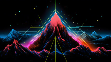 Mountain with glowing lines on the black background