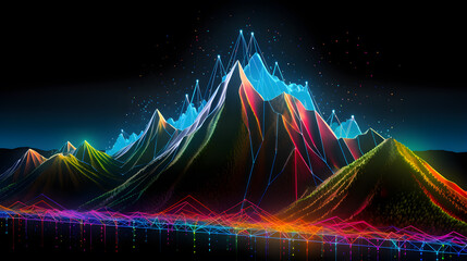 Mountain with glowing lines on the black background
