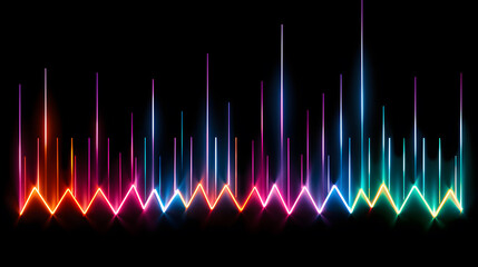Neon sound wave on black background. Vector illustration.