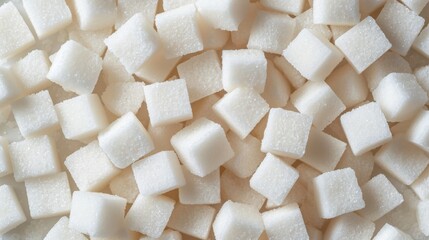 Sugar cubes arranged closely together create a textured white surface background when viewed from above - Powered by Adobe