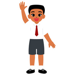 colored student boy in school uniform raise hand illustration
