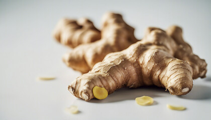 fresh and organic ginger, on old wooden desk
