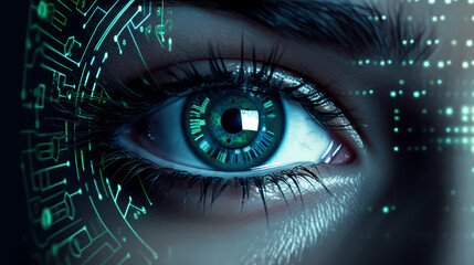 Obraz premium Close-up of human eye for surveillance and digital ID verification