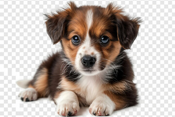  Adorable puppy with floppy ears and wagging tail on transparent background.
