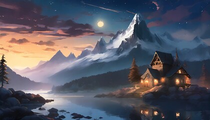 landscape with lake and mountains