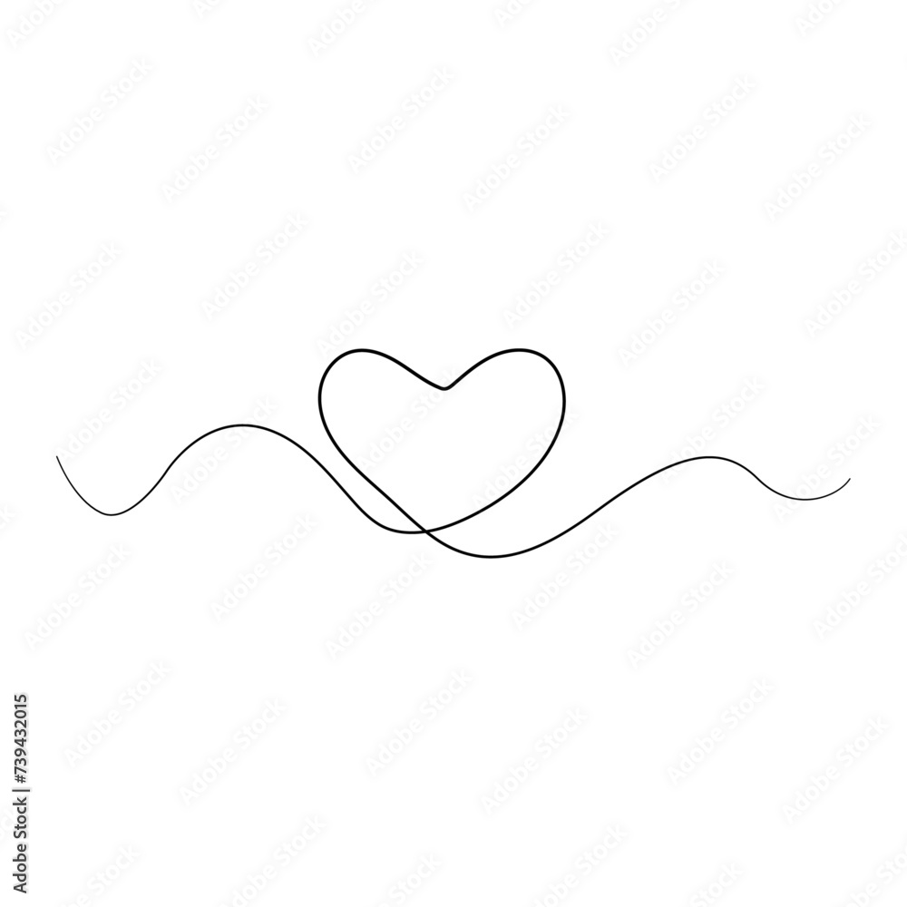 Poster heart one line isolate on white background. love line art, vector illustration. continuous line art 