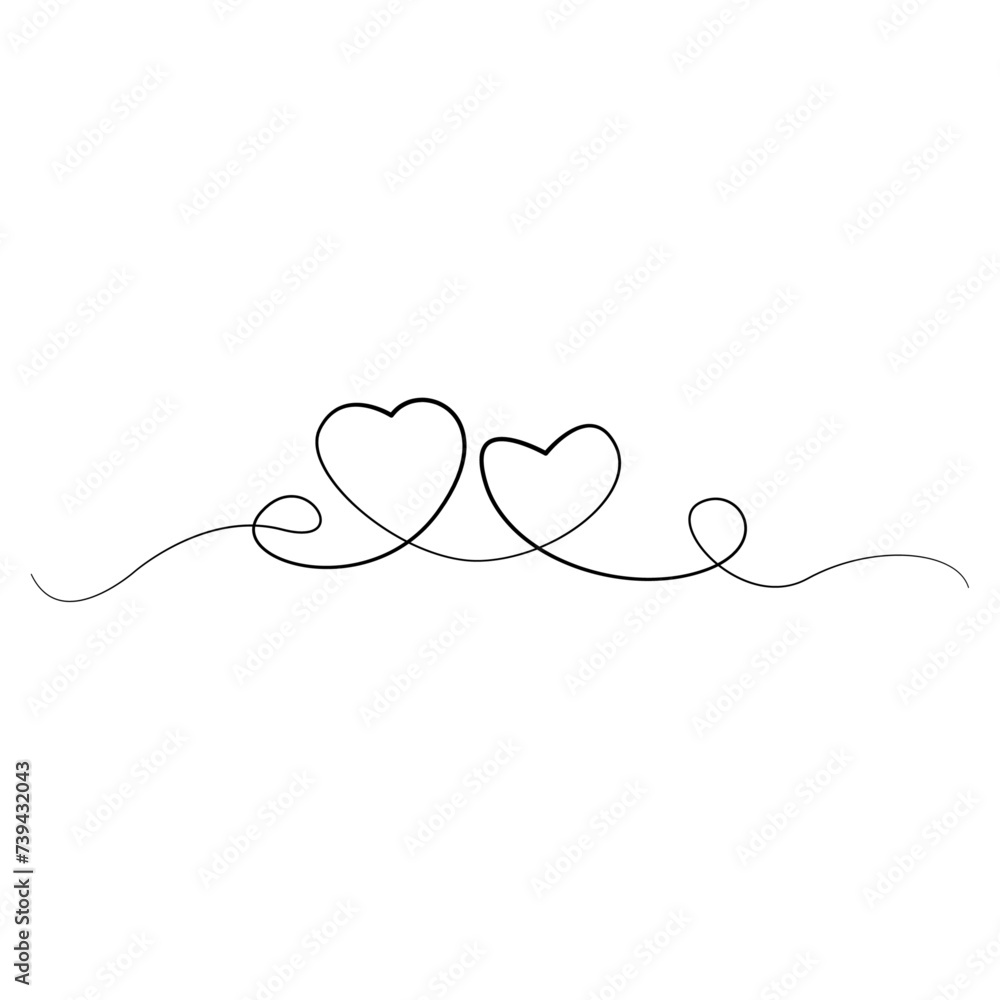 Poster heart one line isolate on white background. love line art, vector illustration. continuous line art 