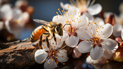 Les abeilles sauvent la nature en pollinisant les fleurs, rappelant ainsi l'importance de préserver notre écosystème fragile. - obrazy, fototapety, plakaty