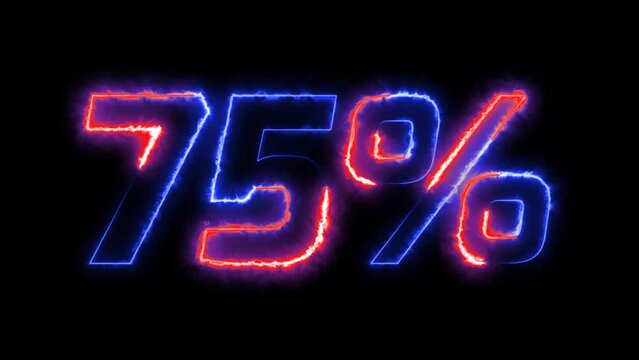 75 percent neon sign in rainbow colours, loop animation
