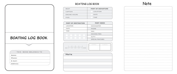 Editable Boating Log Book planner Kdp Interior printable template Design.
