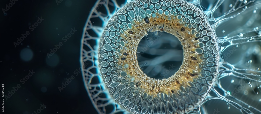 Poster macro close up of cell with intricate circular pattern - biomedical science background