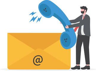 People using mobile phone and writing mail. Contact us banner. Concept of online support, customer support, email marketing. Vector illustration for UI, web banner, mobile app

