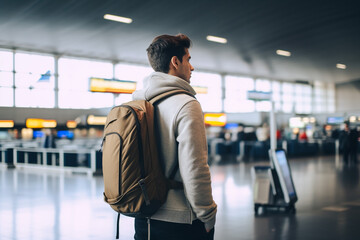 Fototapeta premium Businessman holding luggage waiting for airport arrival