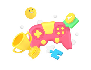 Cyberspace virtual video gaming esport championship win award gamepad cup 3d icon realistic vector © provectors