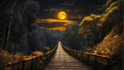 Bridge in the night forest - 739438621
